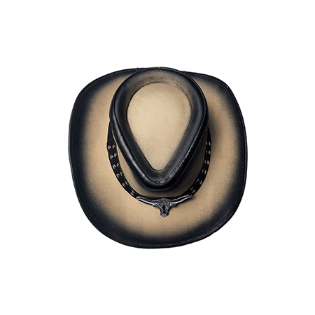 Genuine Leather Cowboy Hat - Unisex Western Style with Cow Head Decor - Equine Care