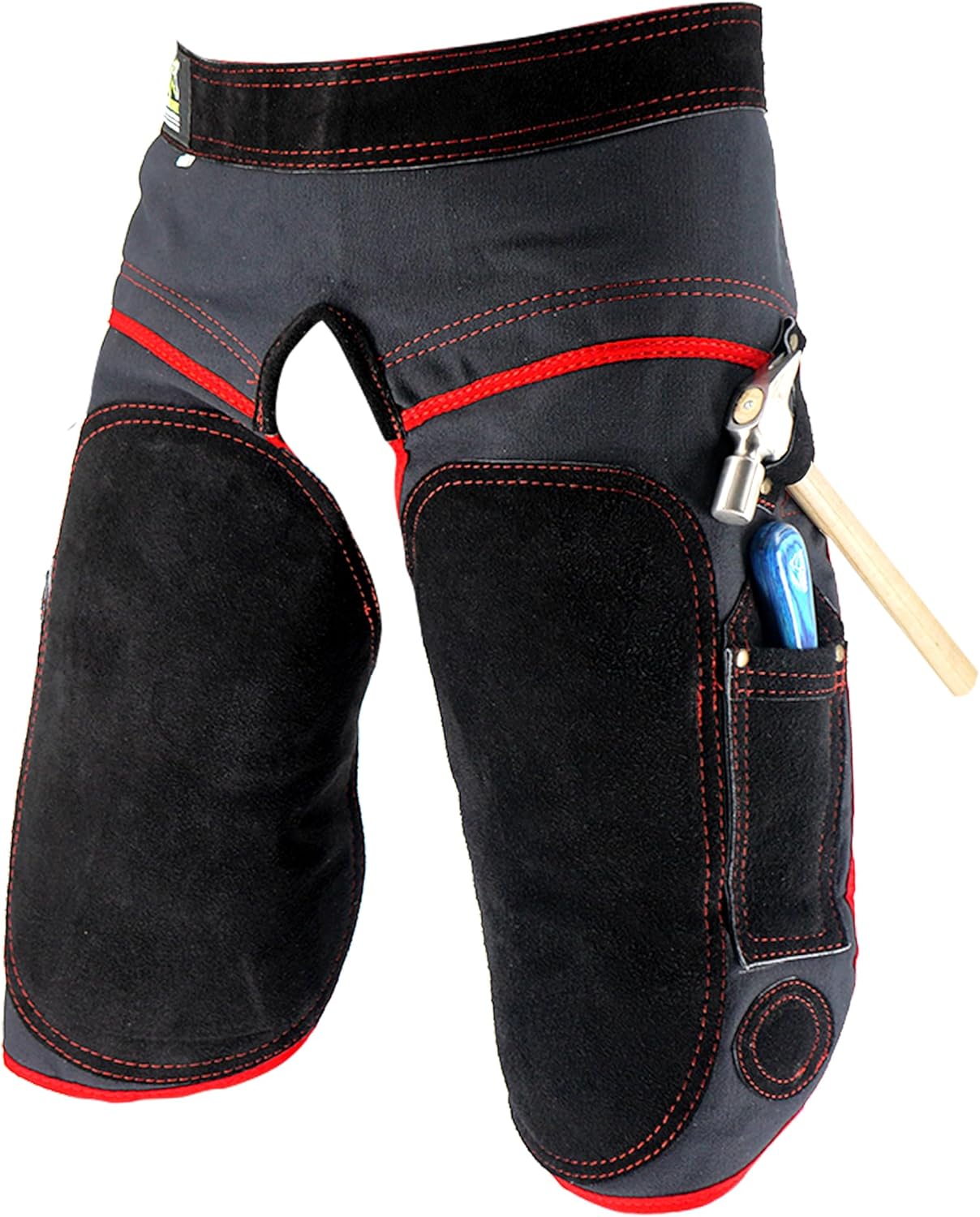 Damen-Hutschmiedechaps aus Leder mit grüner/lila/rosa Paspelierung – 23 Zoll