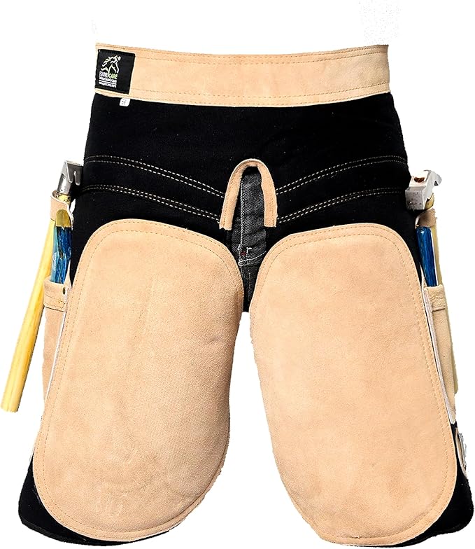 Damen-Hutschmiedechaps aus Leder mit grüner/lila/rosa Paspelierung – 23 Zoll