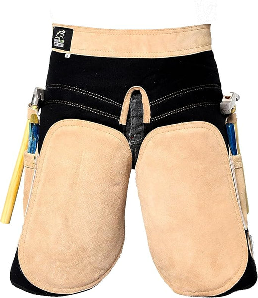 Damen-Hutschmiedechaps aus Leder mit grüner/lila/rosa Paspelierung – 23 Zoll