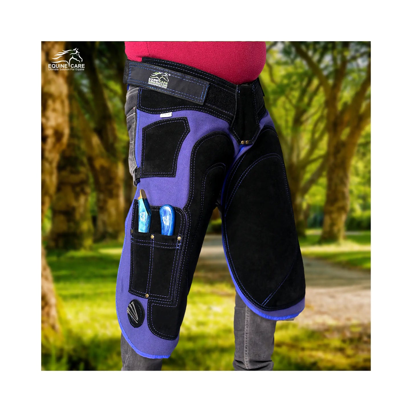 Black-and-Blue Azure Armor Farrier Apron with EVA Foam & Air Mesh Ventilation