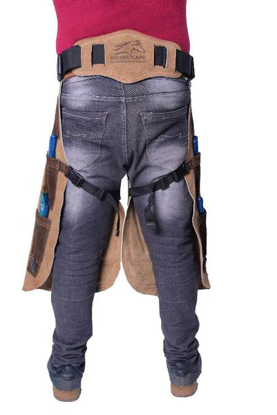 Equine Care 23-29Inch Beige leather farrier apron 4 Knife Pockets & 2 Magnetic Nail Holders Back Support