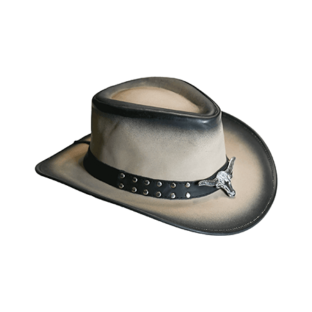 Genuine Leather Cowboy Hat - Unisex Western Style with Cow Head Decor - Equine Care