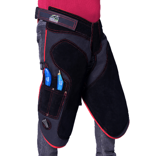 Farrier Chaps with Back Support & 4 Pockets – Red Piping - Equine Care