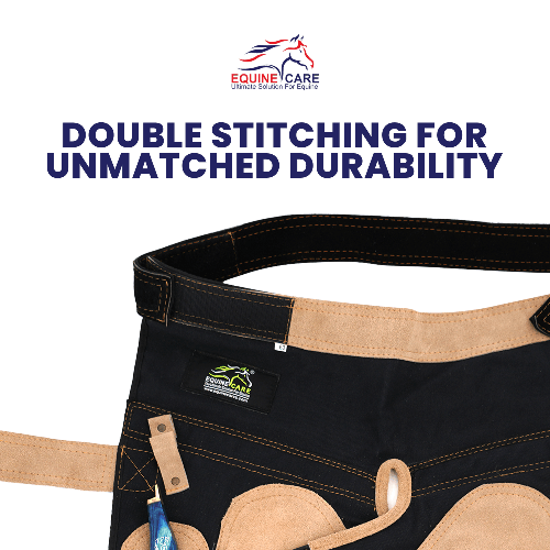 Farrier Chaps with Back Support & Leather Apron, Beige & Black, Adjustable 12