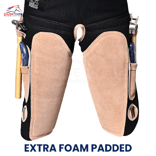Farrier Chaps with Back Support & Leather Apron, Beige & Black, Adjustable 14