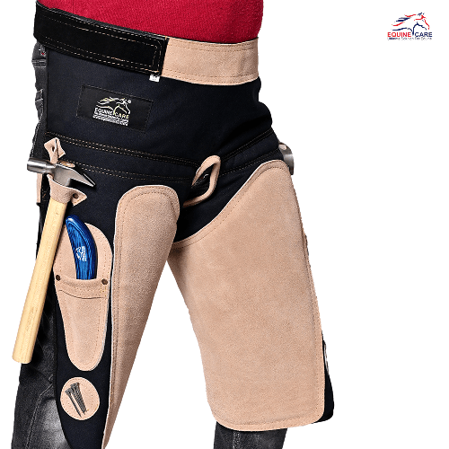 Farrier Chaps with Back Support & Leather Apron, Beige & Black, Adjustable 3