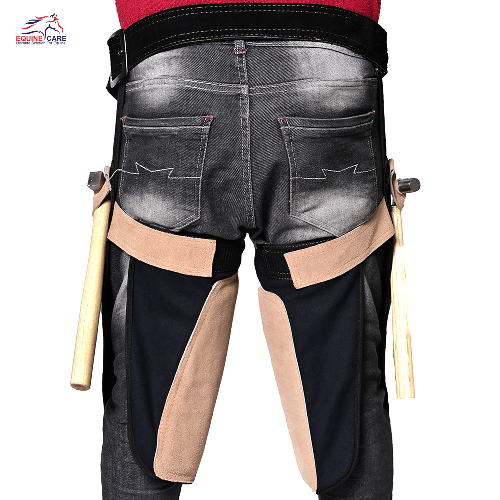 Farrier Chaps with Back Support & Leather Apron, Beige & Black, Adjustable 5