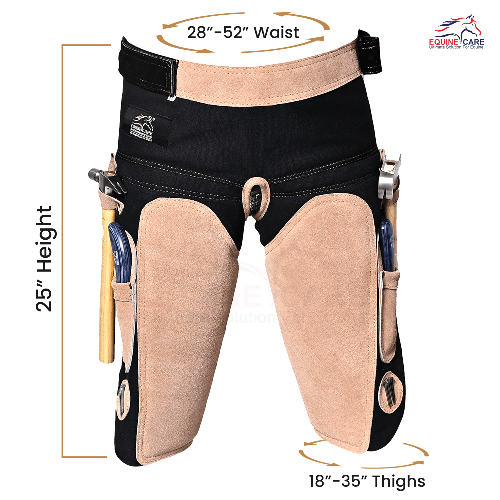 Farrier Chaps with Back Support & Leather Apron, Beige & Black, Adjustable 6