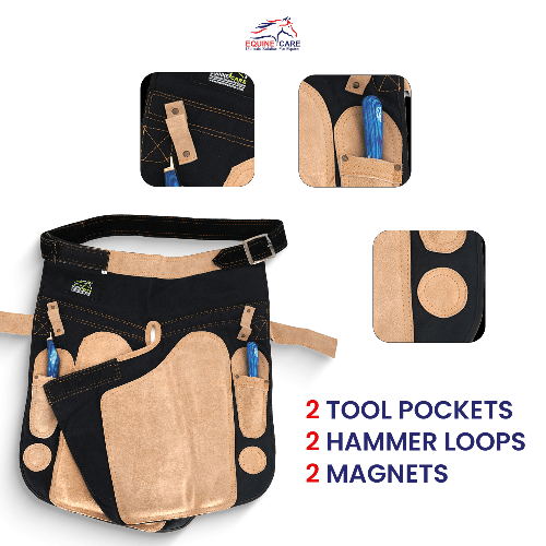 Farrier Chaps with Back Support & Leather Apron, Beige & Black, Adjustable 7