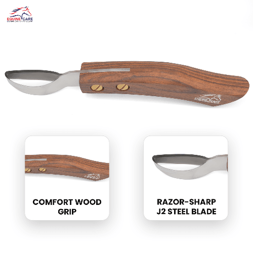 Hoof Knife for Horses – Wood Handle, J2 Stainless Steel, Ergonomic Grip - Equine Care