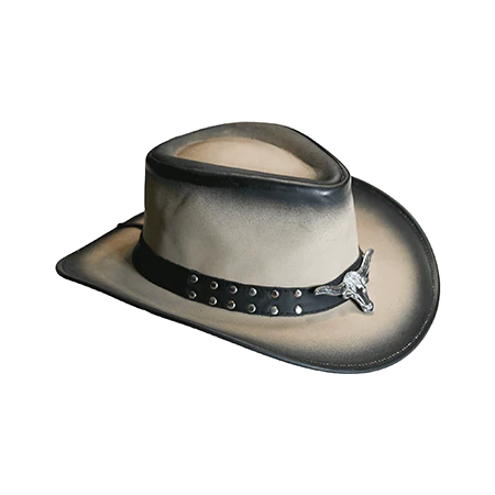 Long Horn Leather Cowboy Hat - Sand-Black Ombre Western Design