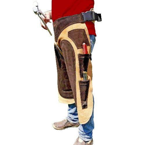 Equine Care 23-29Inch Beige leather farrier apron 4 Knife Pockets & 2 Magnetic Nail Holders