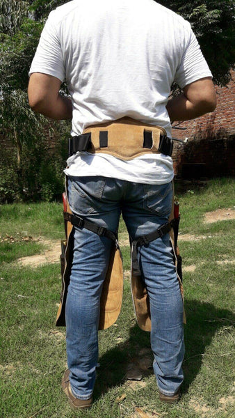 Equine Care 23-29Inch Beige leather farrier apron 4 Knife Pockets & 2 Magnetic Nail Holders back side