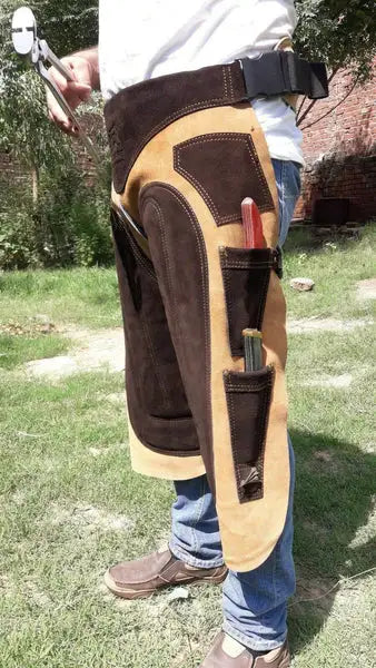 Equine Care 23-29Inch Beige leather farrier apron 4 Knife Pockets & 2 Magnetic Nail Holders