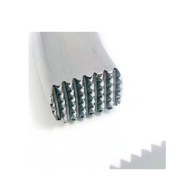 Macro view of chrome vanadium steel serrated hoof tester jaw for secure grip and reliable diagnostics