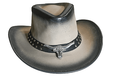 Genuine Leather Cowboy Hat - Unisex Western Style with Cow Head Decor