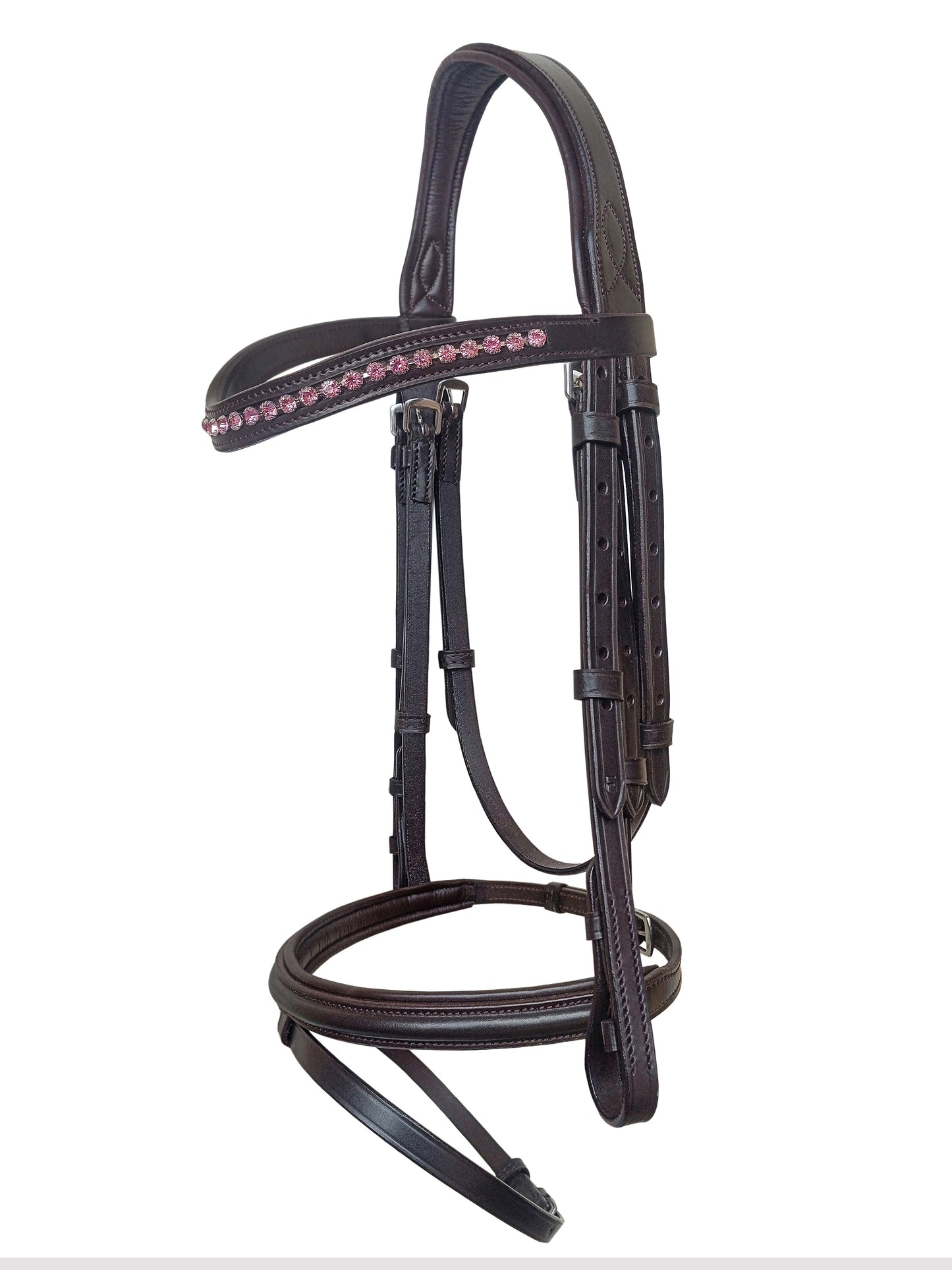 Equine Care English Leather Bridle – Full Size, Crystal Browband & Reins