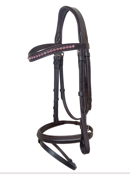 Equine Care English Leather Bridle – Full Size, Crystal Browband & Reins