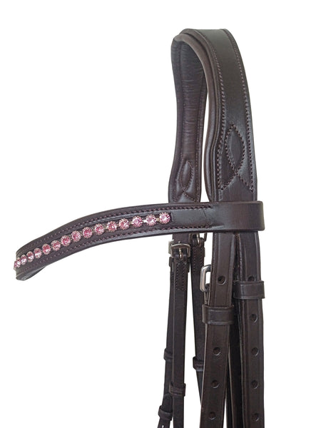 Equine Care English Leather Bridle – Full Size, Crystal Browband & Reins