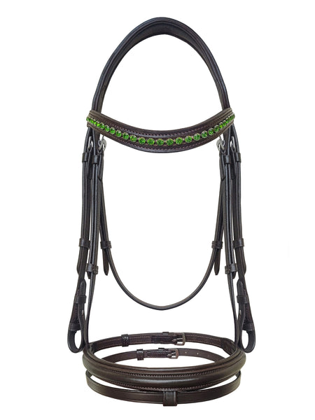 Equine Care English Leather Bridle – Full Size, Crystal Browband & Reins