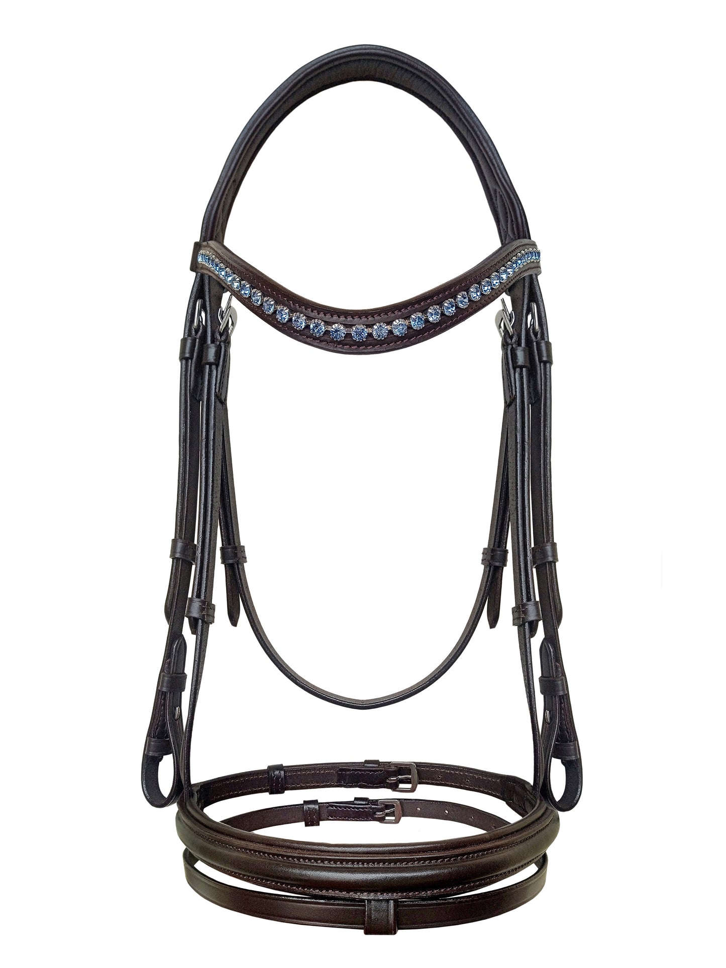 Equine Care English Leather Bridle – Full Size, Crystal Browband & Reins
