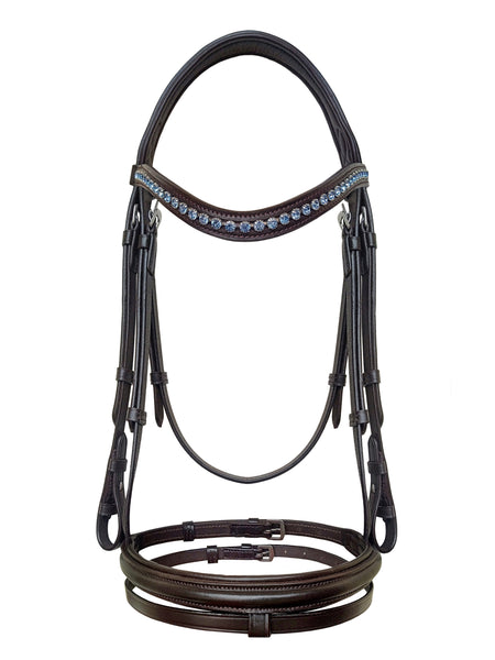 Equine Care English Leather Bridle – Full Size, Crystal Browband & Reins