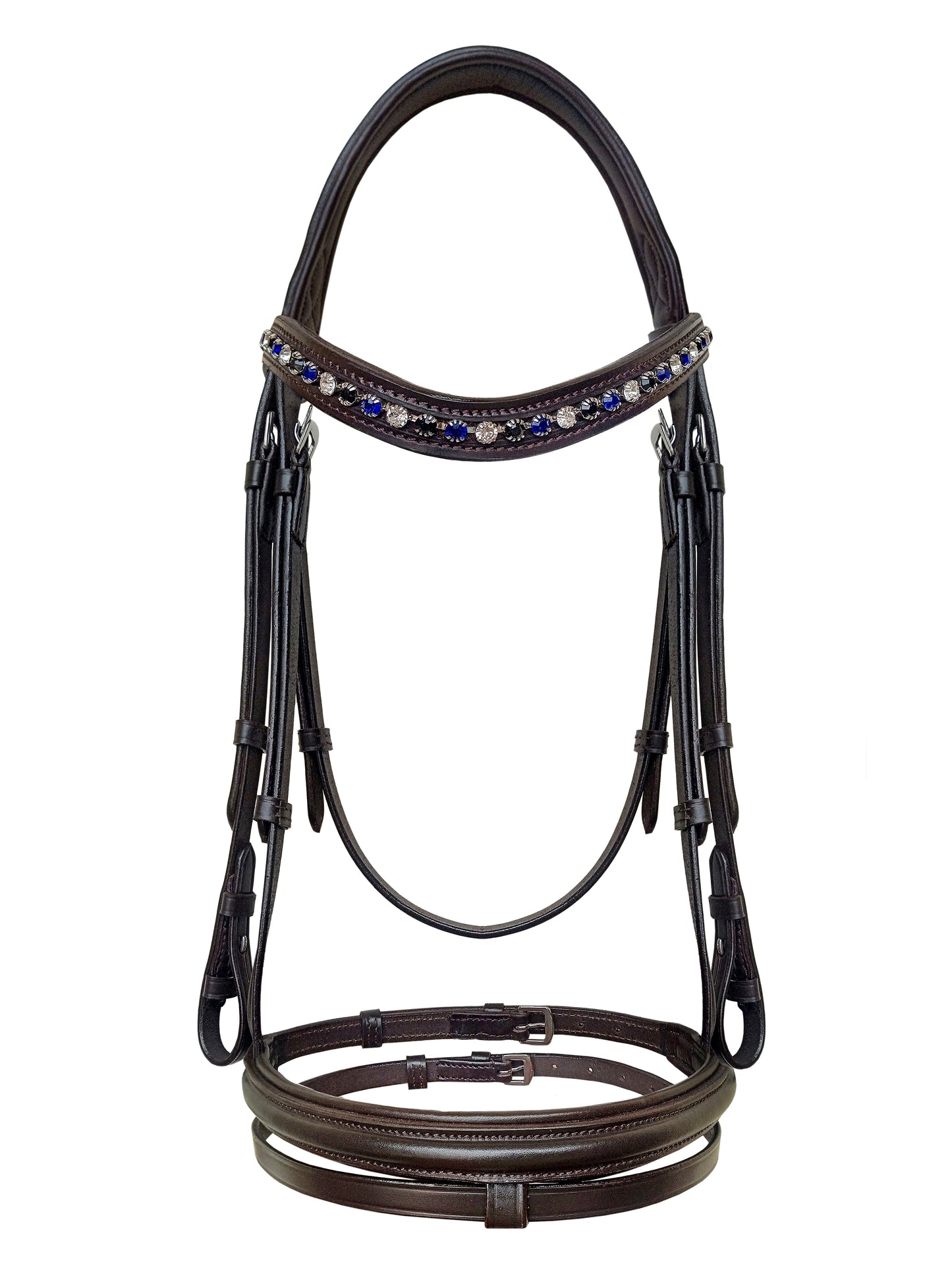 Equine Care English Leather Bridle – Full Size, Crystal Browband & Reins