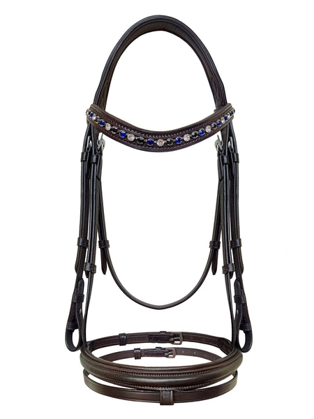 Equine Care English Leather Bridle – Full Size, Crystal Browband & Reins