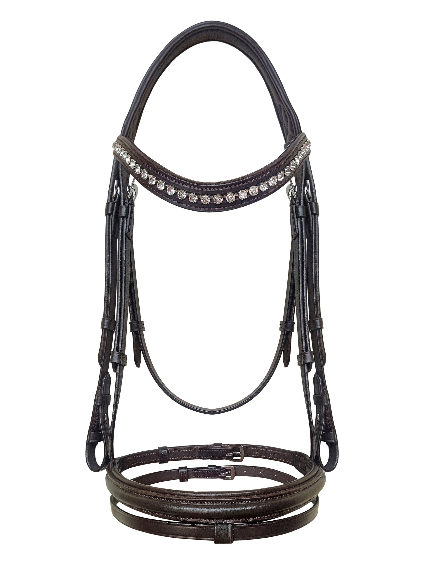Equine Care English Leather Bridle – Full Size, Crystal Browband & Reins