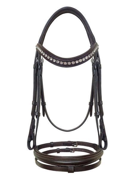 Equine Care English Leather Bridle – Full Size, Crystal Browband & Reins