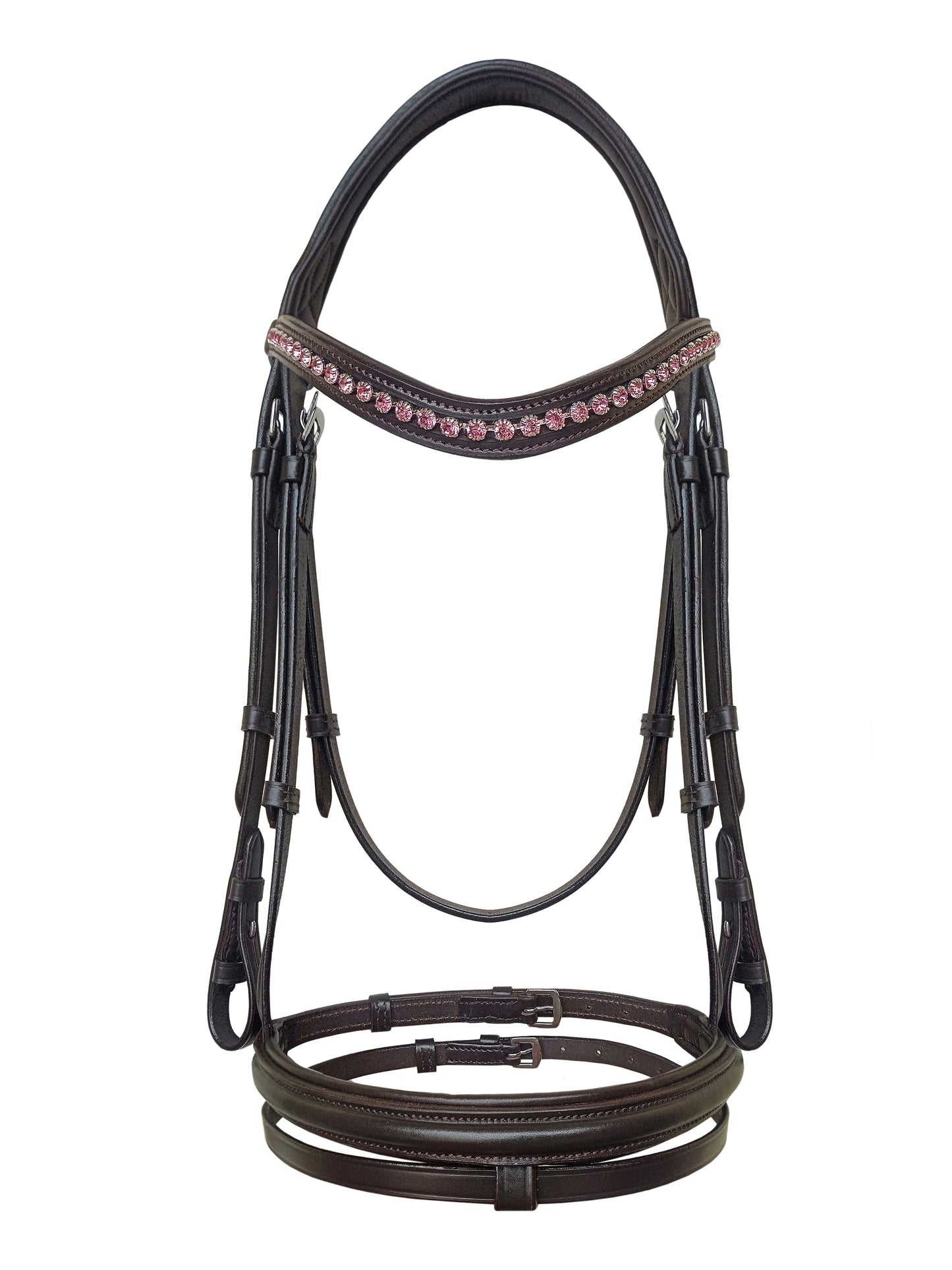 Equine Care English Leather Bridle – Full Size, Crystal Browband & Reins