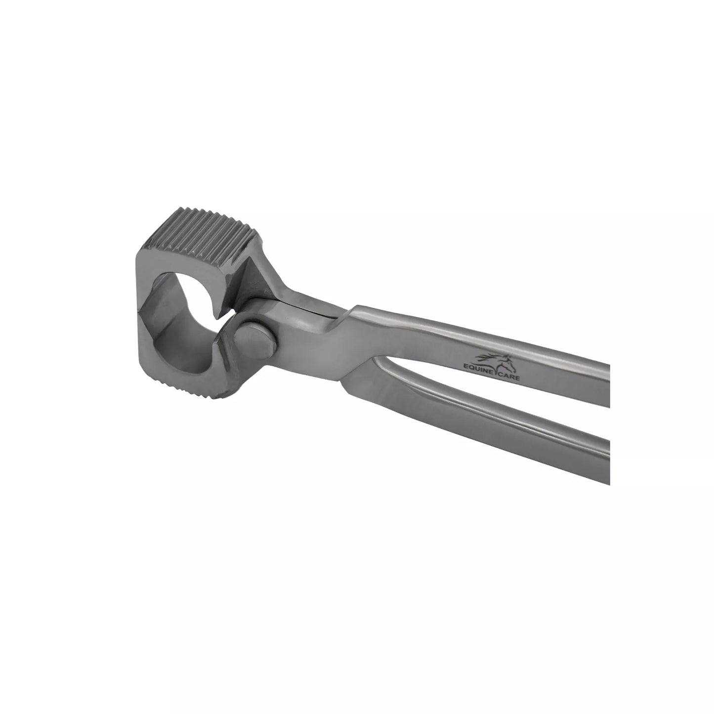 Side view of Equine Care 14 inch farrier pliers showing long ergonomic handles for leverage