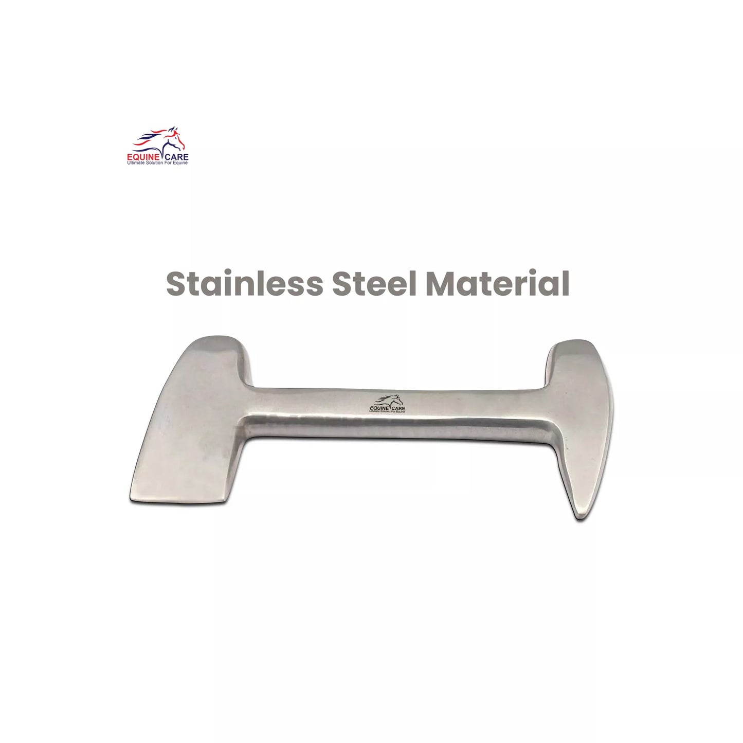 Close-up of stainless steel cutting edge on Equine Care clinch cutter for safe horseshoe clinch removal