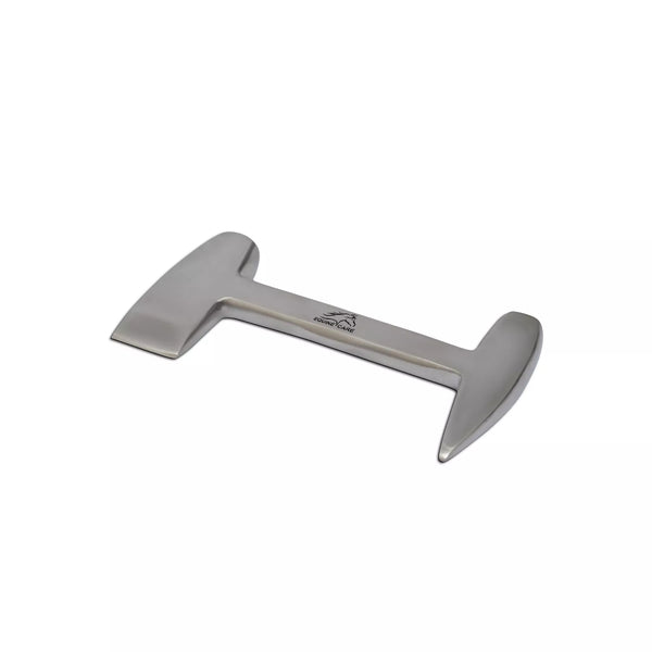 Professional farrier using Equine Care clinch cutter and hoof buffer tool during horseshoe removal