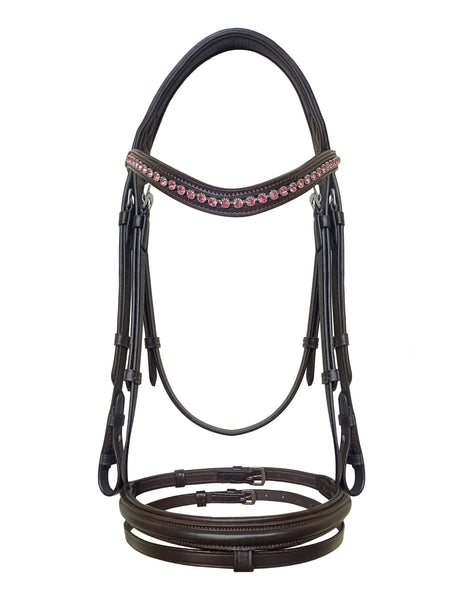Equine Care English Leather Bridle – Full Size, Crystal Browband & Reins