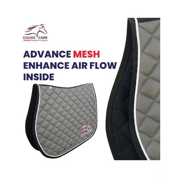 Equine Care English saddle pad showing advanced mesh lining for enhanced airflow and breathability