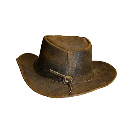 Side view of Equinecares vintage brown leather cowboy hat showing shapeable brim distressed cowhide and adjustable chin strap loop