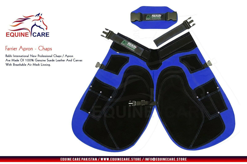Premium Farrier Apron – Leather, Back Support, Adjustable (Blue)