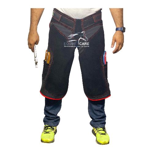 Farrier Chaps with Back Support, 4 Pockets, Leather, Red Piping 1