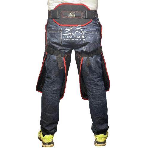 Farrier Chaps with Back Support, 4 Pockets, Leather, Red Piping 2