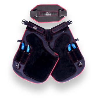 Farrier Chaps with Back Support & 4 Pockets – Red Piping