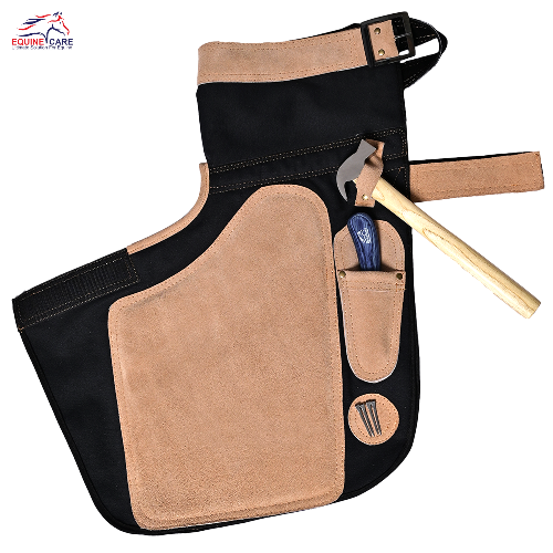 Farrier Chaps with Back Support & Leather Apron, Beige & Black, Adjustable 8