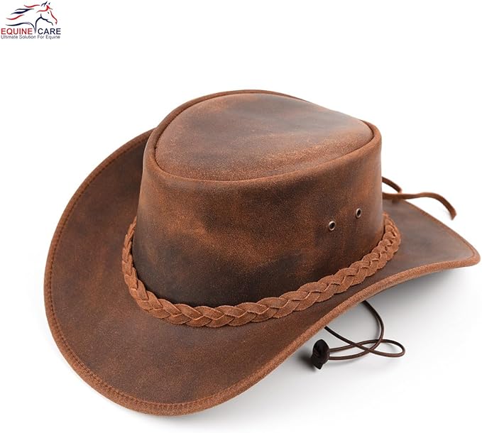 Genuine Leather Cowboy Hat Western Style Durable Sun Protection Equine Care