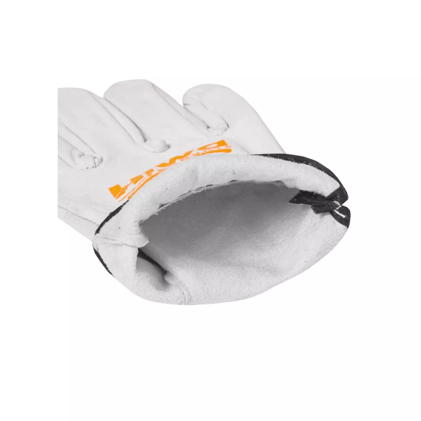 Close-up of goatskin leather gloves showing elastic wrist cuff for secure and comfortable fit