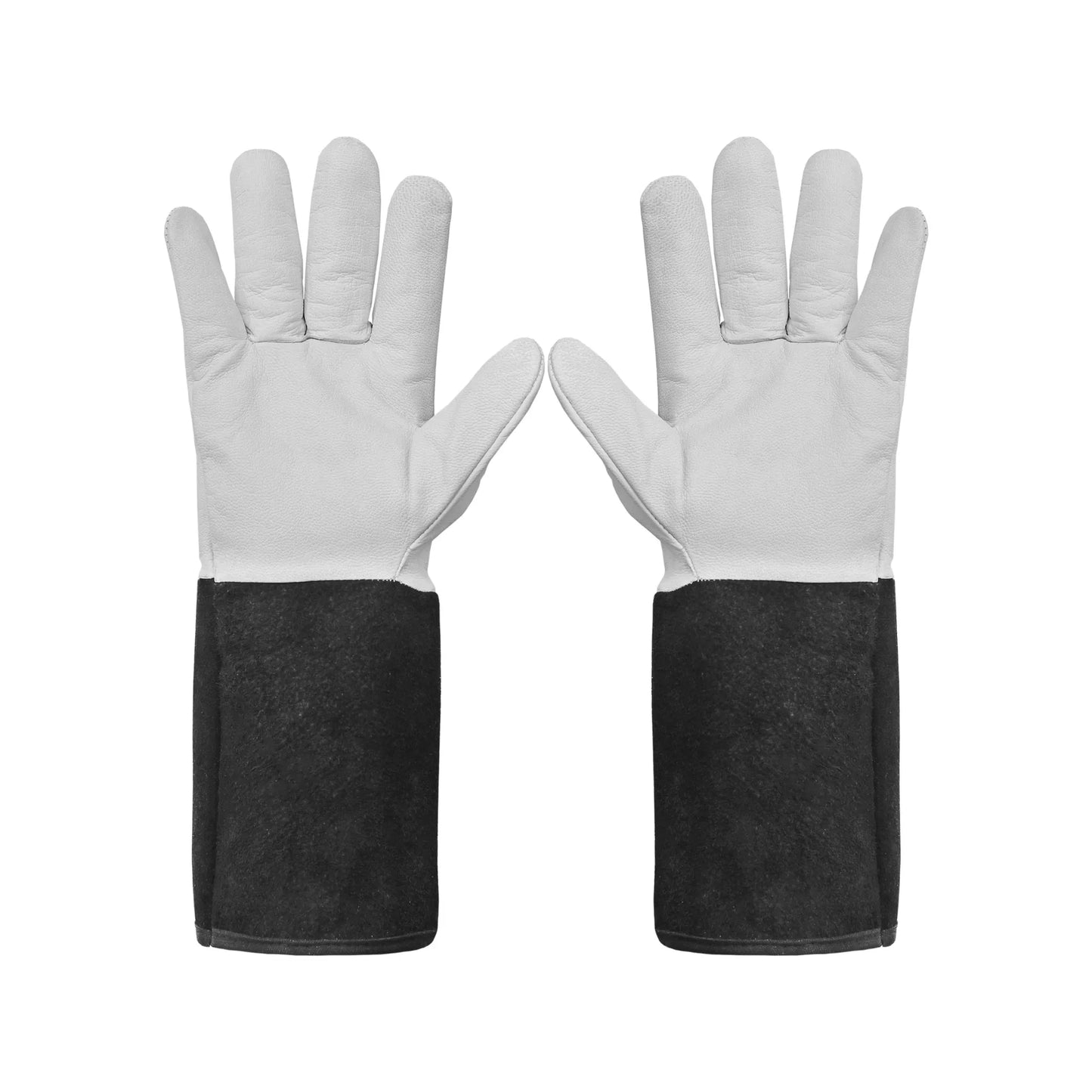Palm side of heat resistant gloves showing smooth leather grip designed for handling hot tools safely.