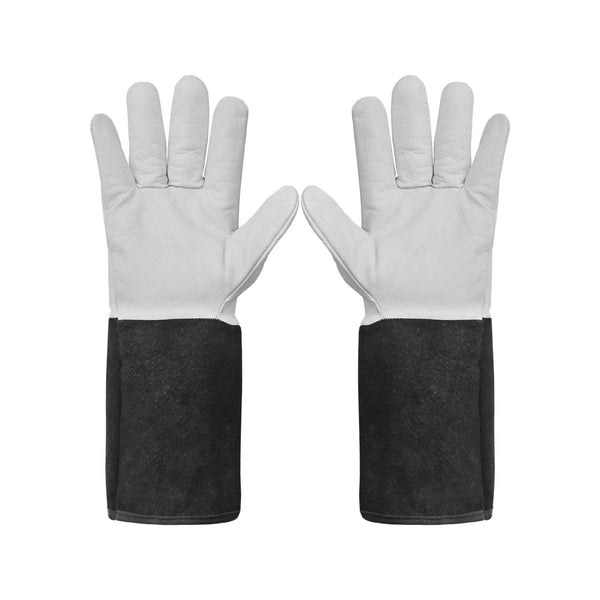 Palm side of heat resistant gloves showing smooth leather grip designed for handling hot tools safely.