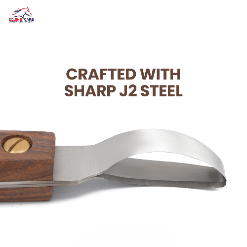 Hoof Knife for Horses – Wood Handle, J2 Stainless Steel, Ergonomic Grip