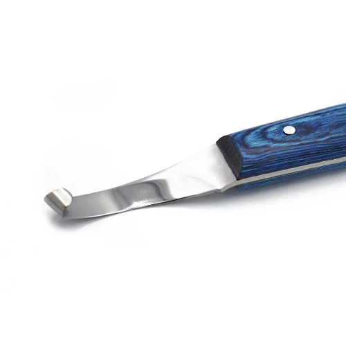 Cuchillo de precisión para cascos de caballos, acero J2, para diestros y zurdos, azul
