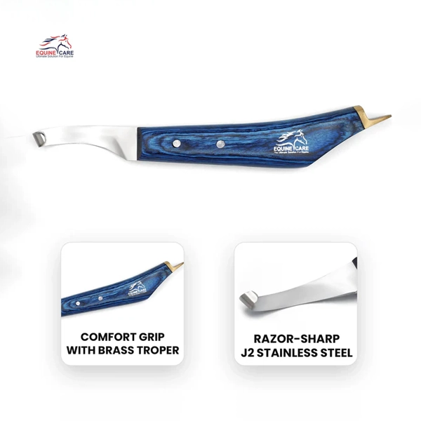 Cuchillo de precisión para cascos de caballos, acero J2, para diestros y zurdos, azul